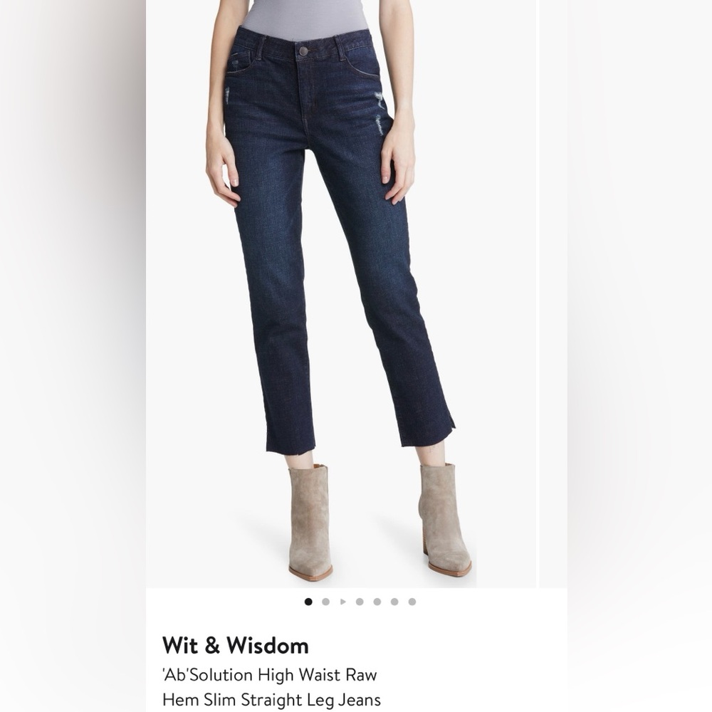 Wit & Wisdom Indigo High Rise Straight Leg Raw Hem Jeans Size 12